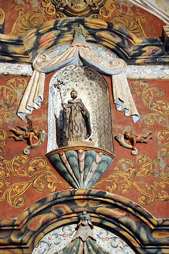 Mission San Xavier del Bac interior figure detail of saint and angels in Tucson Arizona