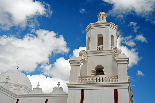 Mission San Xavier del Bac restored exterior side in Tucson Arizona